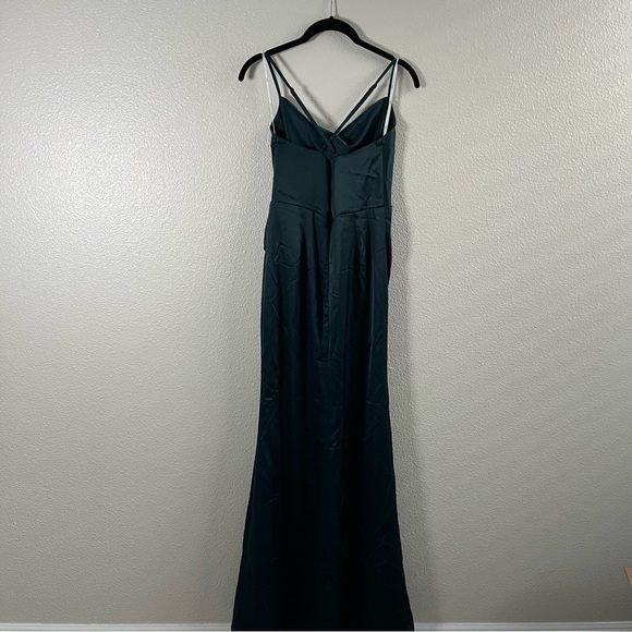 Lulus Moments of Beauty Dark Teal Satin Cowl Neck Tulip Maxi Dress Small - Picture 9 of 11